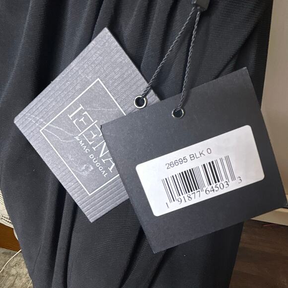 Ieena for MacDuggal gown-size 0-black rhinestone spaghetti strap high slit - Picture 7 of 8